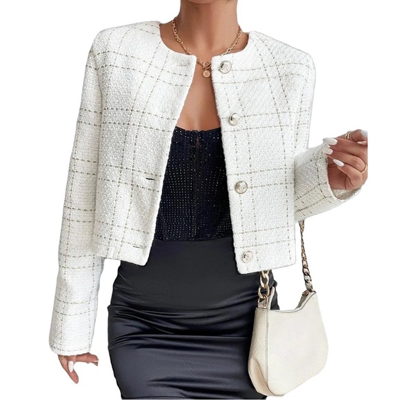 Structured Hook Closure Plaid Lined Jacket - Picture 4 of 5